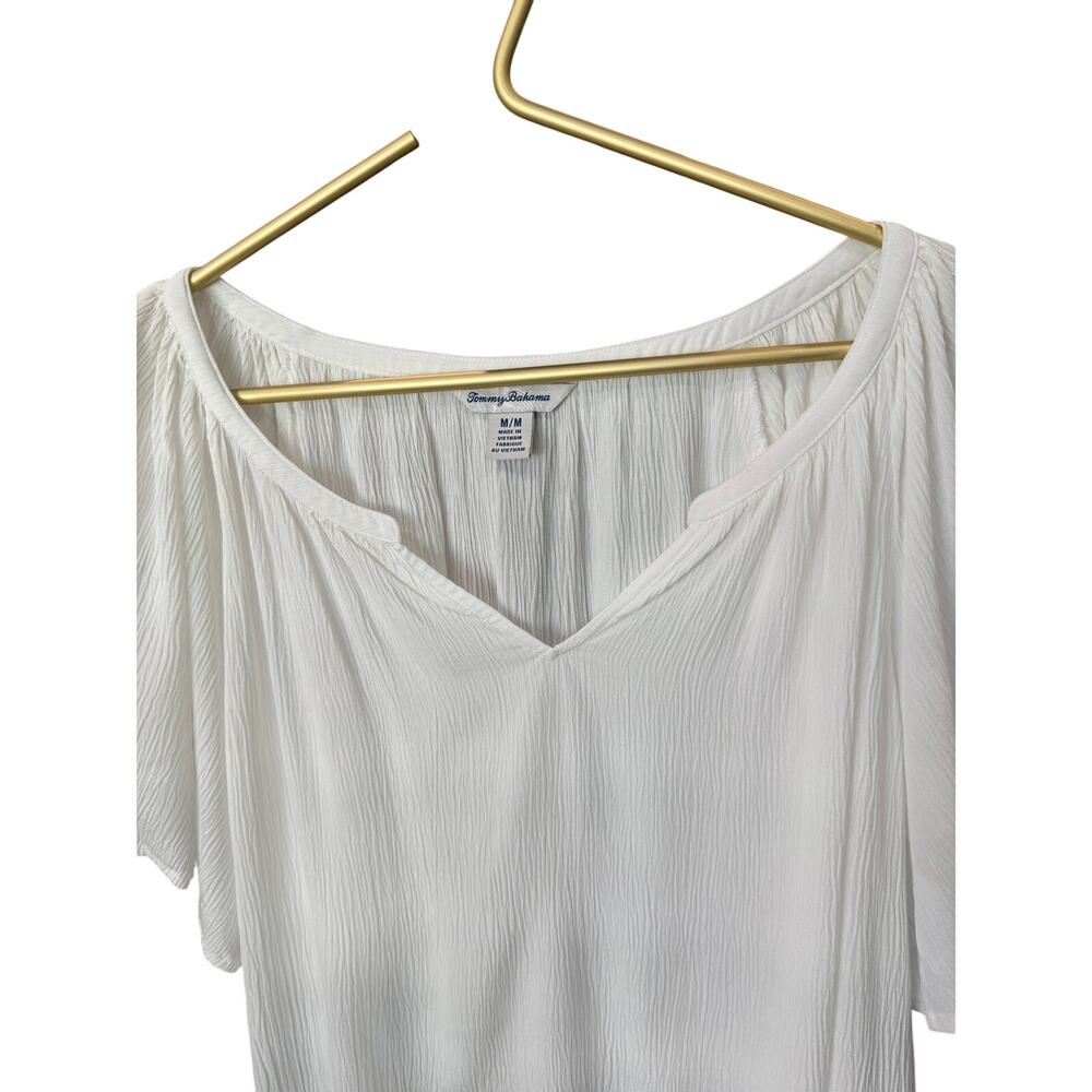 ✨ TOMMY BAHAMA White Flutter Sleeve Relaxed Blouse Medium Resort EUC 🏝️ - Picture 4 of 8
